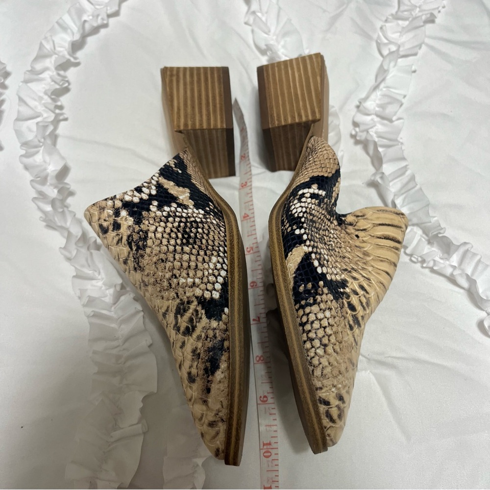Gibson Latimer Joury snake print goat leather block heel mules in natural 10M